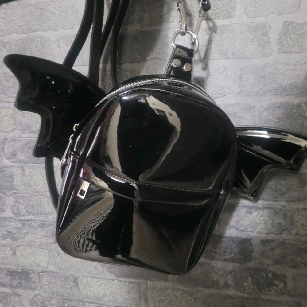Patent Black Mini Goth Bat Winged Backpack